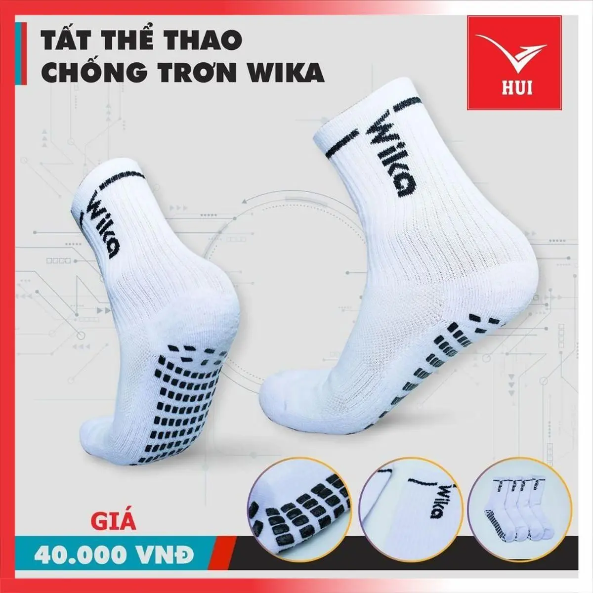 Free Ship - COMBO 5 ĐÔI Tất chống trơn dệt kim Wika dành cho thể thao, đá bóng, đá banh, pickleball. Thấm hút mồ hôi, nhiều màu sắc.