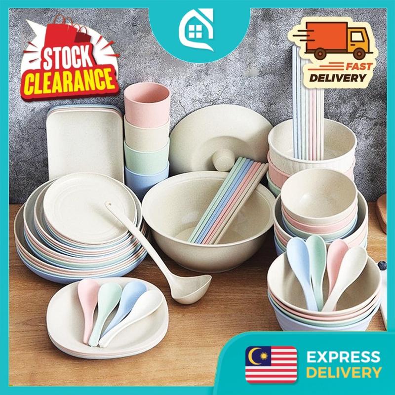 Wheat Straw Tableware Set Spoon Dish Plate Soup Bowl Chopsticks ...
