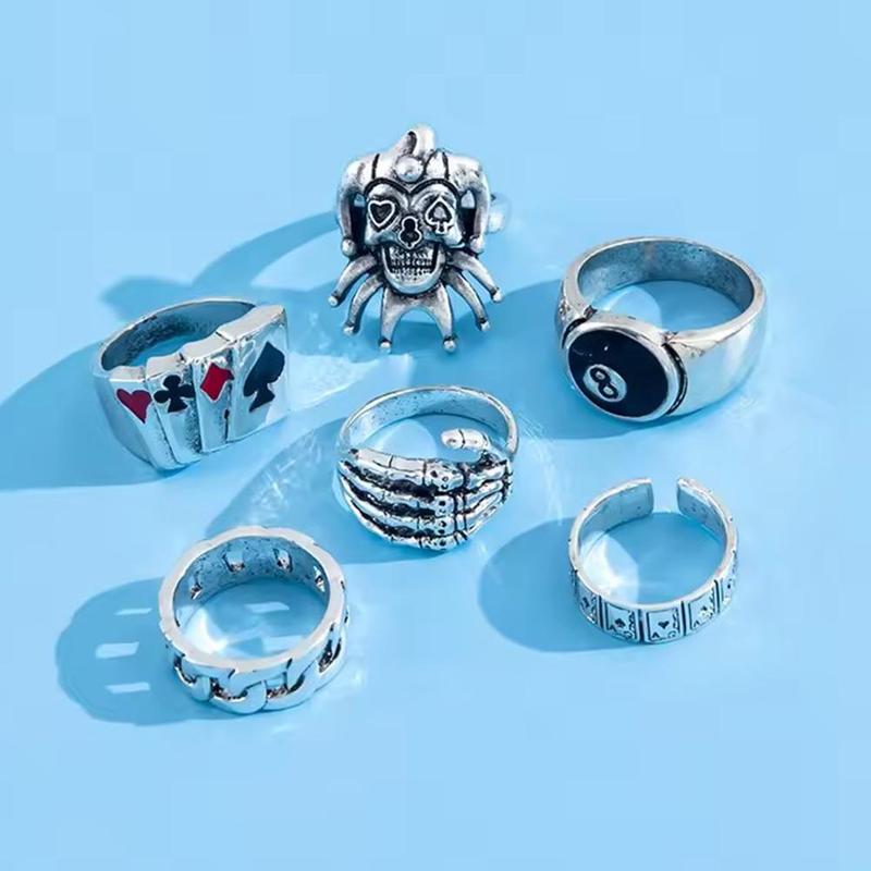 Product Introduction of 6 / 7 Chiếc Bộ Nhẫn Nhẫn Bộ Bài Poker Cỡ Lớn Phong Cách Punk Kim Loại Nặng Cho Nam Và Nữ Hình Đầu Lâu N5U2 22