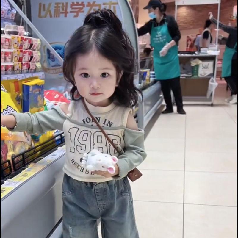 Product Introduction of Korean Children's Clothing Girls' Long Sleeve T-Shirt Spring Stylish Baby Girl Letter Fashion T-Shirt Children's Fake Two-Piece Top 1