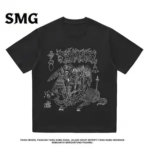 SMG boxy T-shirt Eldrid Black Thanksinsomnia Katun Ukuran L -Loose Fit, Round Neck - Clothing, Collar Lembivnuzbulfb