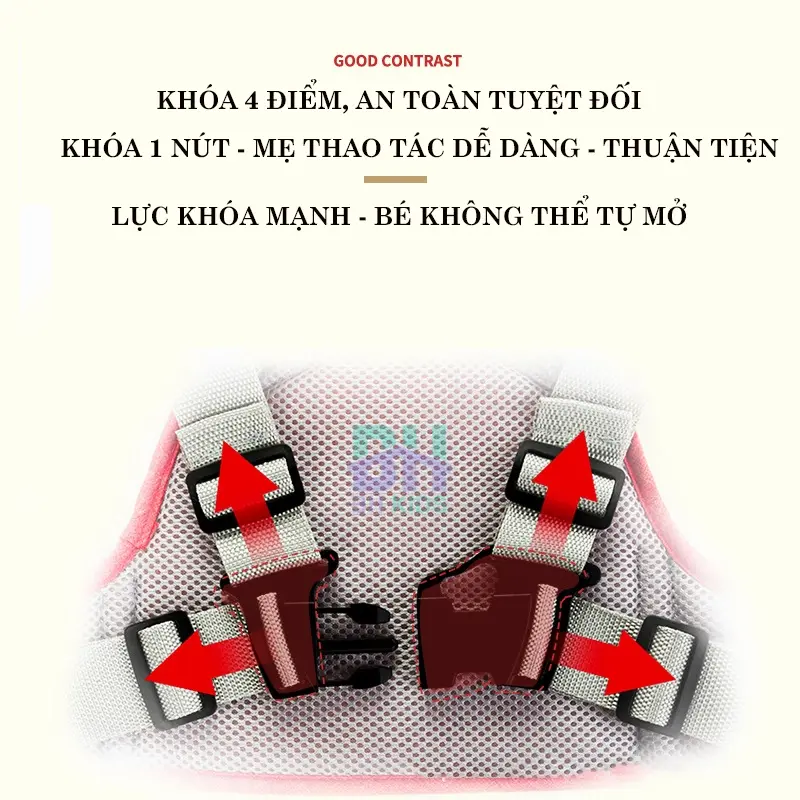 Đai đi xe máy BH Kids an toàn cho bé (từ 1 đến 10 tuổi), chống bụi bẩn, thoáng khí, chắc chắn, phát sáng ban đêm Địu 2