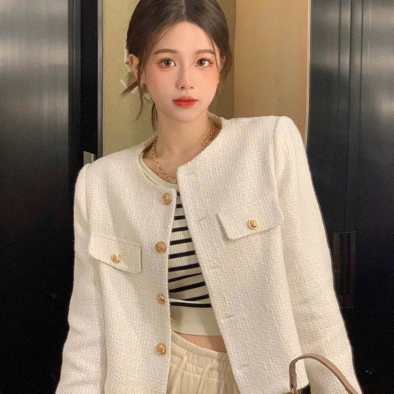 Áo dạ Tweed dáng ngắn cúc vàng sang chảnh kết hợp túi giả 2 màu áo cơ bản mix đồ siêu xinh- TD042 áodạ tweet