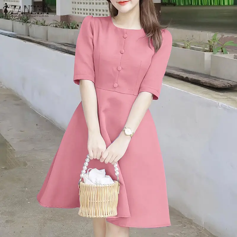 ZANZEA Korean Style Women Elegant Half Sleeve Plain Dresses A-Line Crew Neck Knee Length Fashion Dress - TikTok Shop Philippines ZANZEA Korean Style Women Elegant Half Sleeve Plain Dresses A-Line Crew Neck Knee Length Fashion Dress - TikTok Shop Philippines