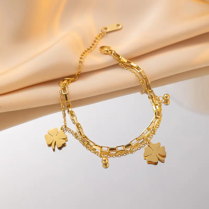 Vòng Tay Phong Cách Cung Điện, Dành Cho Phụ Nữ, Thiết Kế Cỏ Bốn Lá May Mắn, Thời Trang Thanh Lịch, Được Làm Bằng Thép Titan, Thích Hợp Cho Phong Cách Đi Chơi Tài Lộc May Mắn, Thiết Kế Độc Đáo Hai Lớp, Hàng Mới Về Móc Khoá Kiềng 3