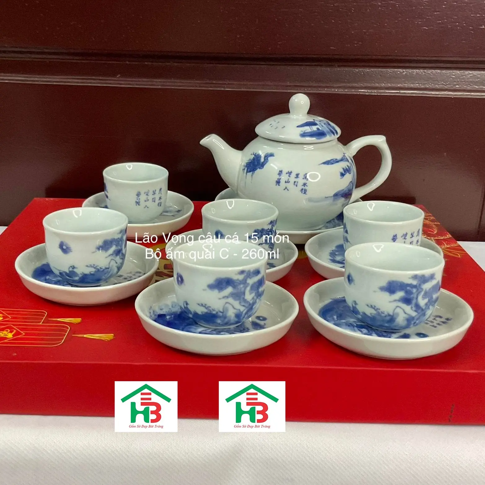 Bộ ấm trà quai C Lã Vọng câu cá 260ml