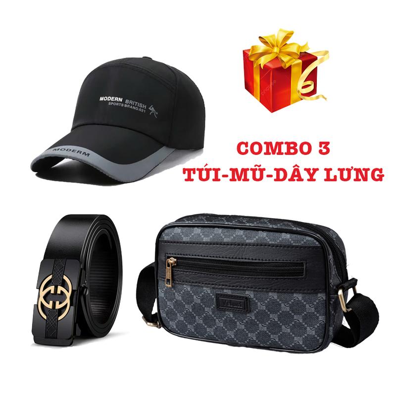 [COMBO 3] Túi đeo chéo (dáng đứng hoặc dáng ngang) Veluci cao cấp, mũ nam và thắt lưng thời trang 30M2G