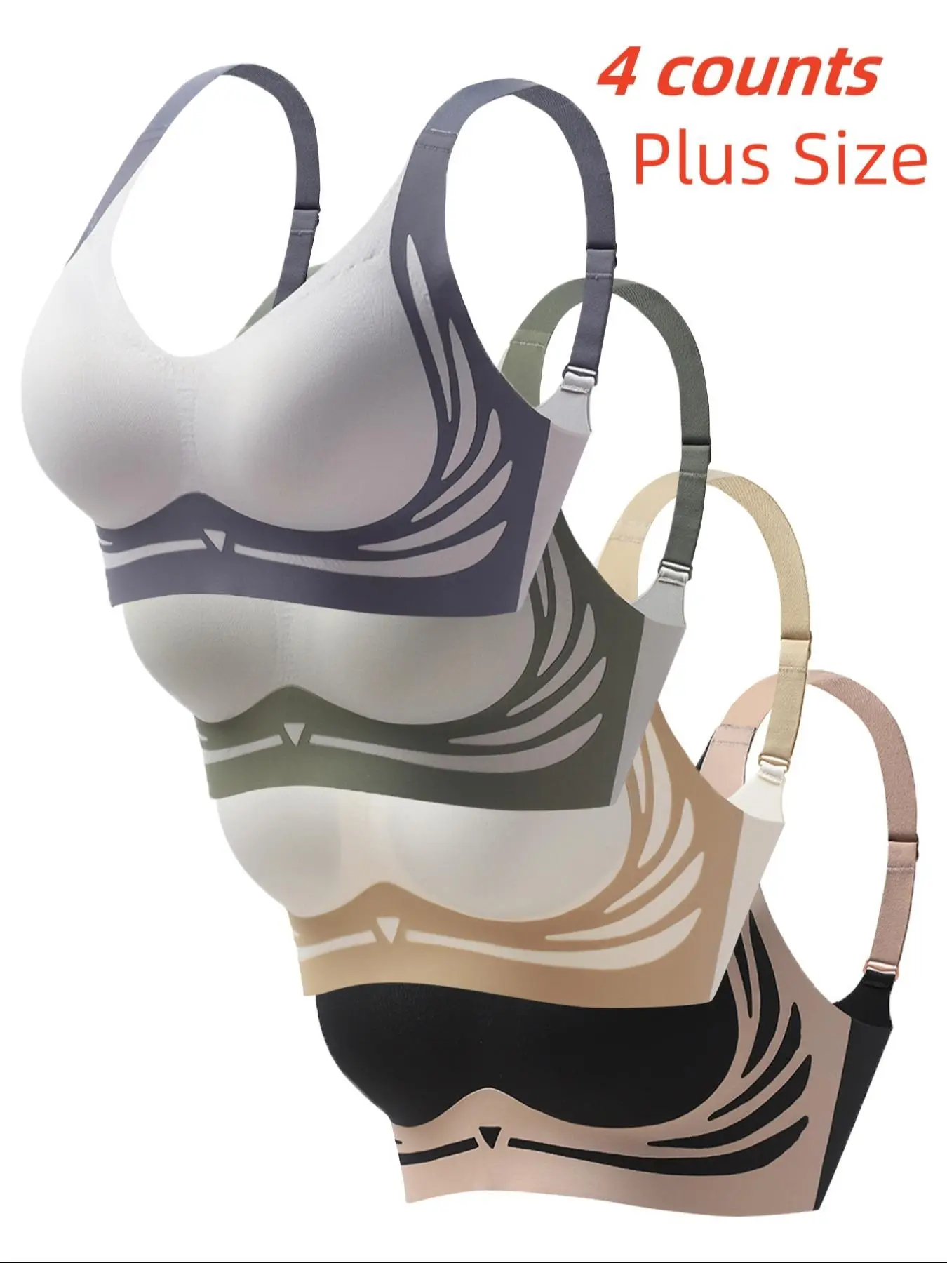 【Plus Size】Colorblock Wireless Bralette, Breathable Comfortable Bra for Daily Wear, Women's Plus Size Lingerie for All Seasons, Clothes
