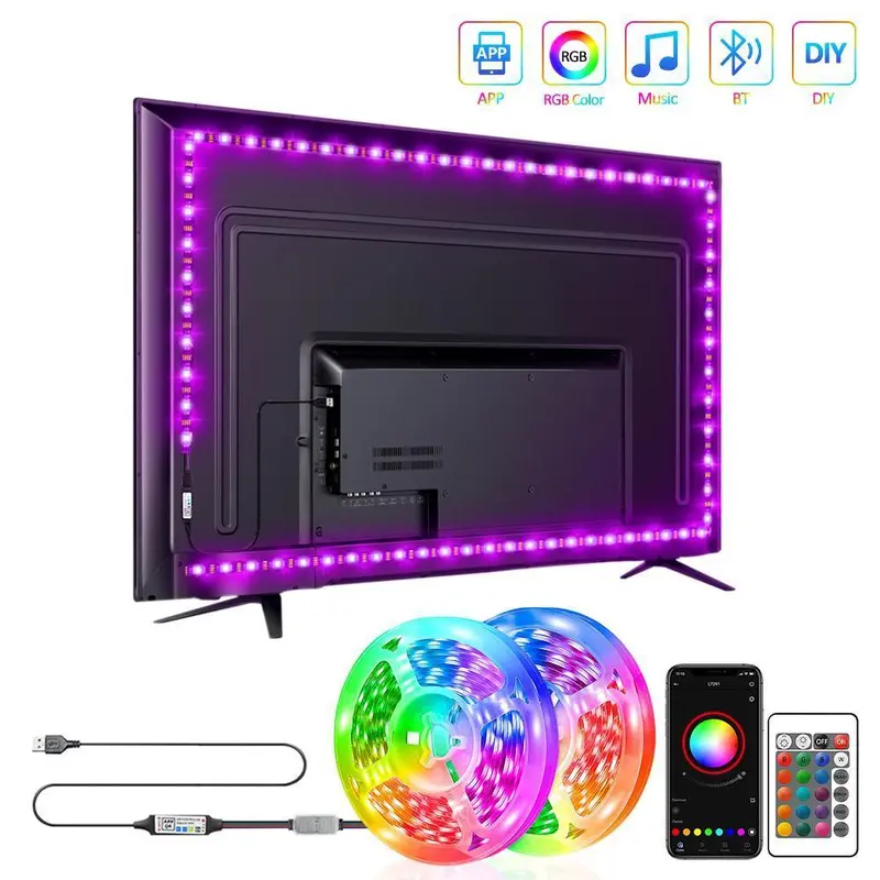 USB Powered LED Strip Light, RGB Color Changing LED Light with APP & Remote Control, Smart LED Lights for Bedroom, Home, Living Room, Decorative Light for Party, Festival 0