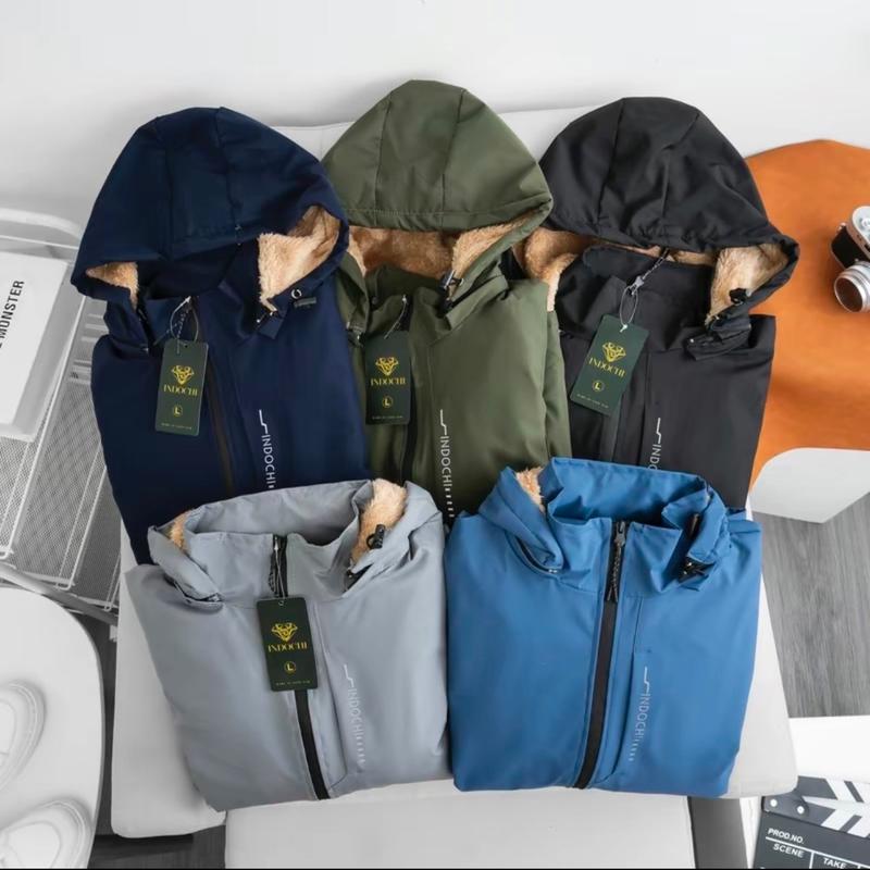 Áo khoác gió Nam Nữ Lót Lông Cừu 2 Lớp Dày Dặn In ngực che khóa Chống gió chống nước giữ ấm cơ thể - Menswear