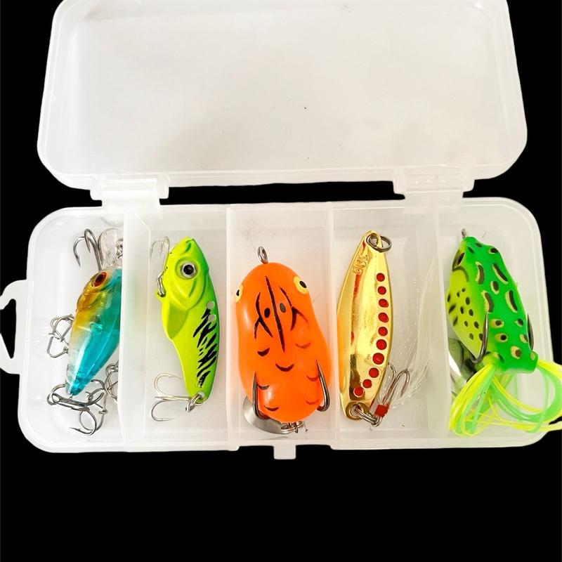 Combo Hộp mồi Câu Lure 5 Mồi Kèm khóa Link Và Hộp Đựng Mồi Câu Fishing Đi Câu Bắt Cá Câu Cá