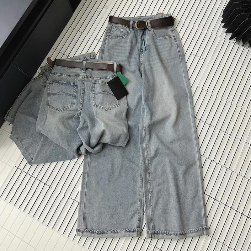  Quần jeans nữ ống suông vải qc phối thêu sau túi Q1394 dài 105cm wide  leg  jean 