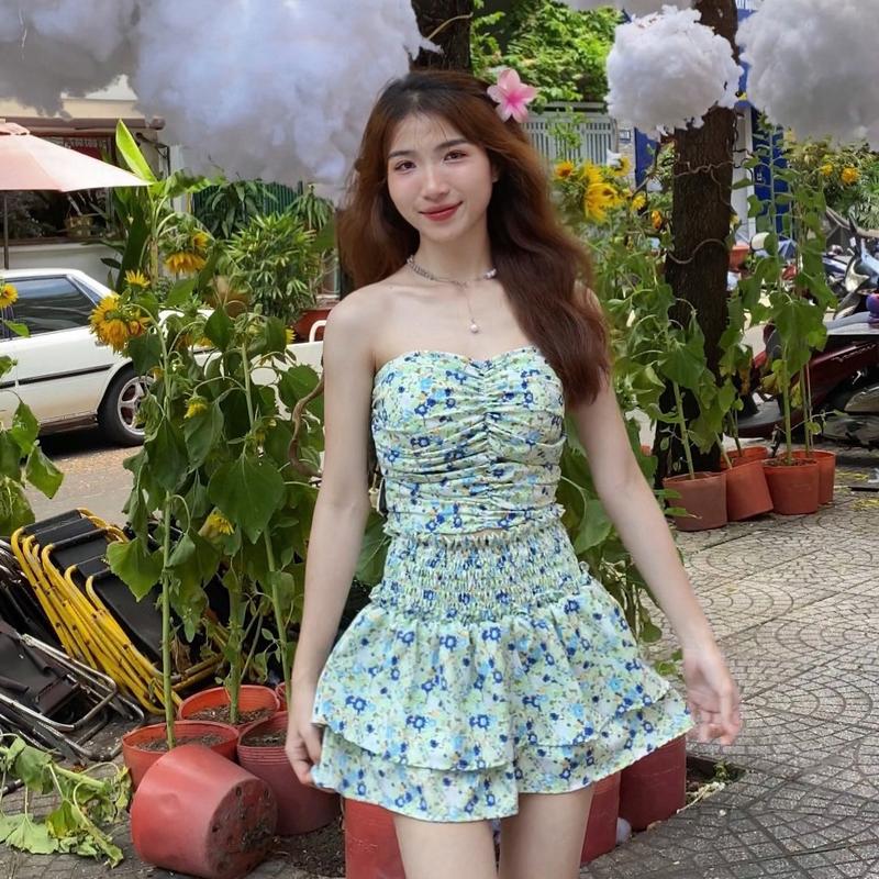 ( XẢ KHO) SET VÁY CÚP NGỰC MOCKING 91051 Nữ Women