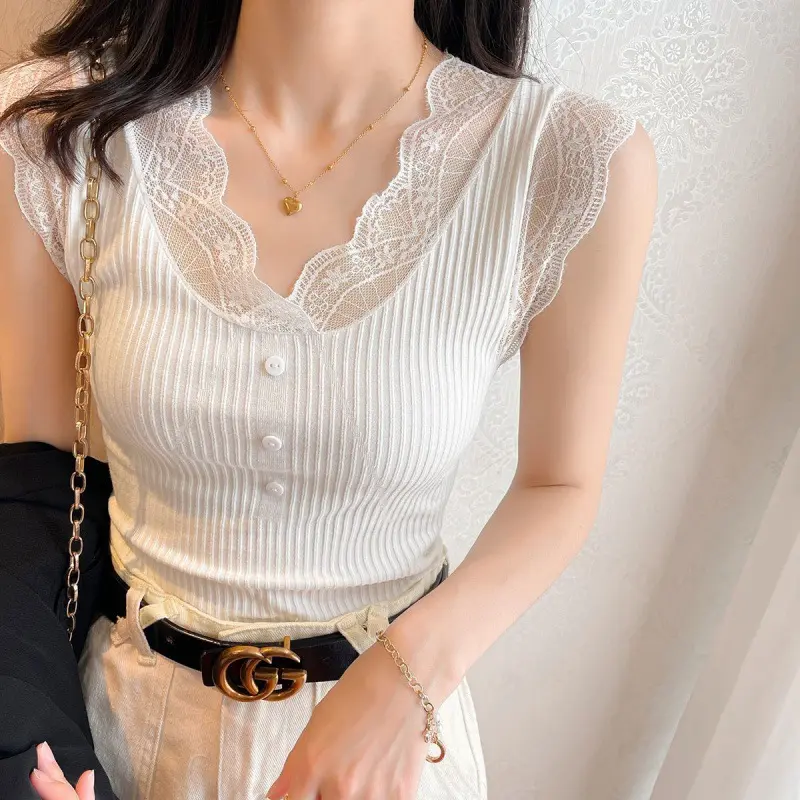 Lace V-neck Sling Vest Women's New All-Matching Sleeveless Bottoming Shirt