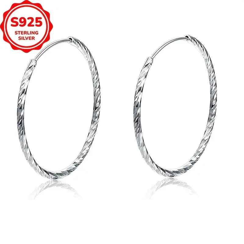 Sterling Silver Hoop Earrings - Elegant, Chic S925 Diamond Cut Jewelry for Women - Hypoallergenic, 3g, Perfect for Casual Attire & Gifting 5