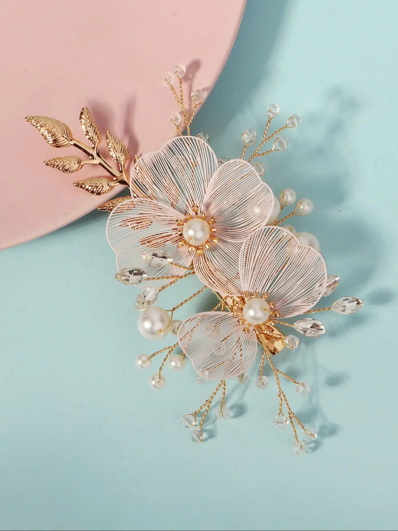Handmade Flower Design Headwear,  Elegant Faux Pearl & Rhinestones Decorated Bridal Headwear for Wedding Party, Daily Clothing Decor, Trendy All-match & Exquisite Hair Accessories for Women & Girls