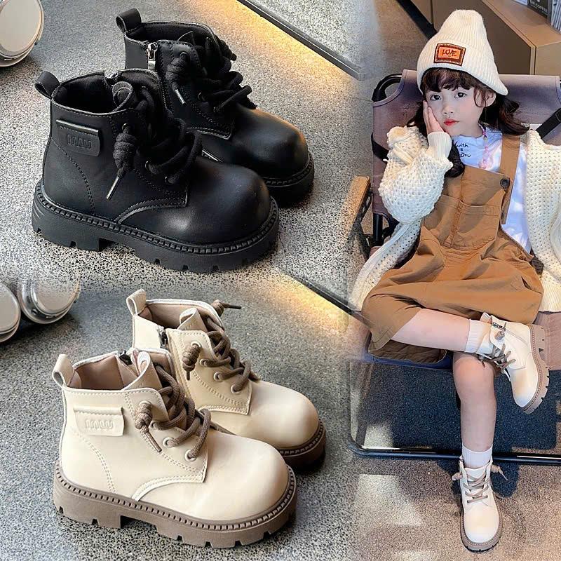 Giày bốt cao cổ trẻ em - Bốt da PU mềm dây buộc cho bé trai bé gái chống trơn phong cách thời trang năng động B916