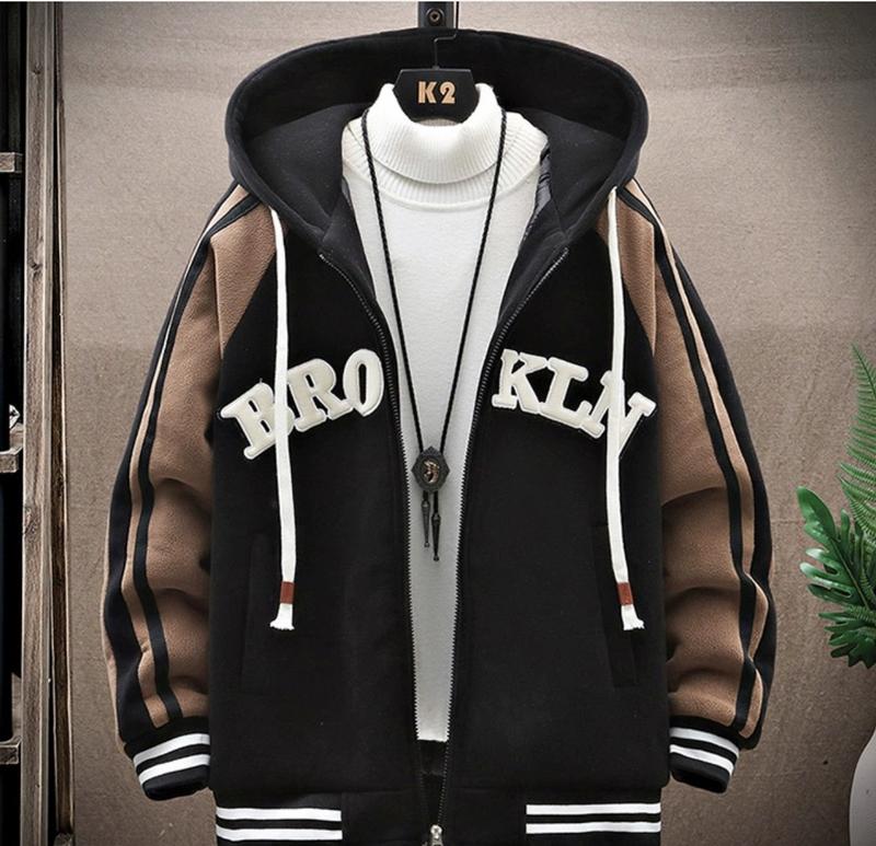 ÁO KHOÁC HOODIE NAM THÊU HOẠ TIẾT CHẠY VIỀN TAY PHONG CÁCH BROKIN Menswear Dài Tay Đen