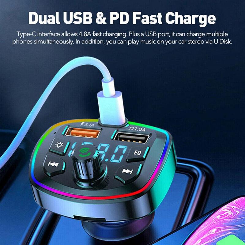 Product Introduction of Car Hands-Free Bluetooth-compaitable 5.0 FM Transmitter Car Charger USB Audio Kit Receiver J5N2 38