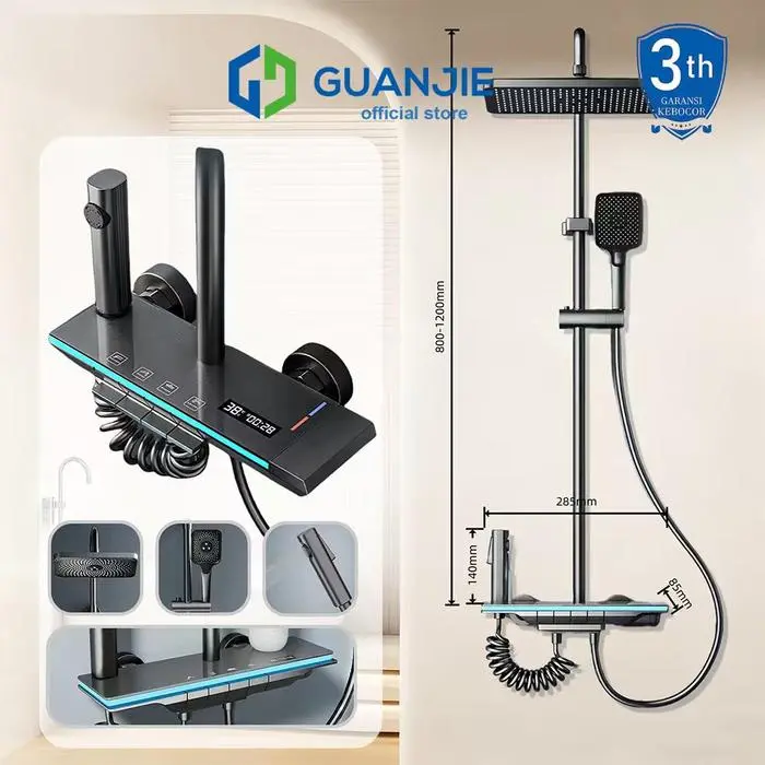 GUANJIE - shower kamar mandi satu set + keran shower + set shower bathtub stainless steel - set batang shower air panas dan dingin - paket mandi - GJ-202