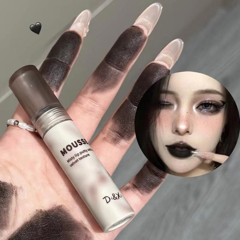 Mới Đen mát mẻ Son môi dạng bùn Mousse mờ Mềm mượt Son môi nữ Màu nâu caramel…
