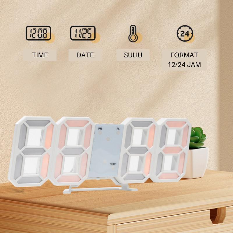Jam Dinding Digital LED 3D Modern/ Jam Dinding Digital / Jam Dinding LED / Jam Dinding Estetik / Jam Meja Led Digital + SUHU / Jam Meja Led 5