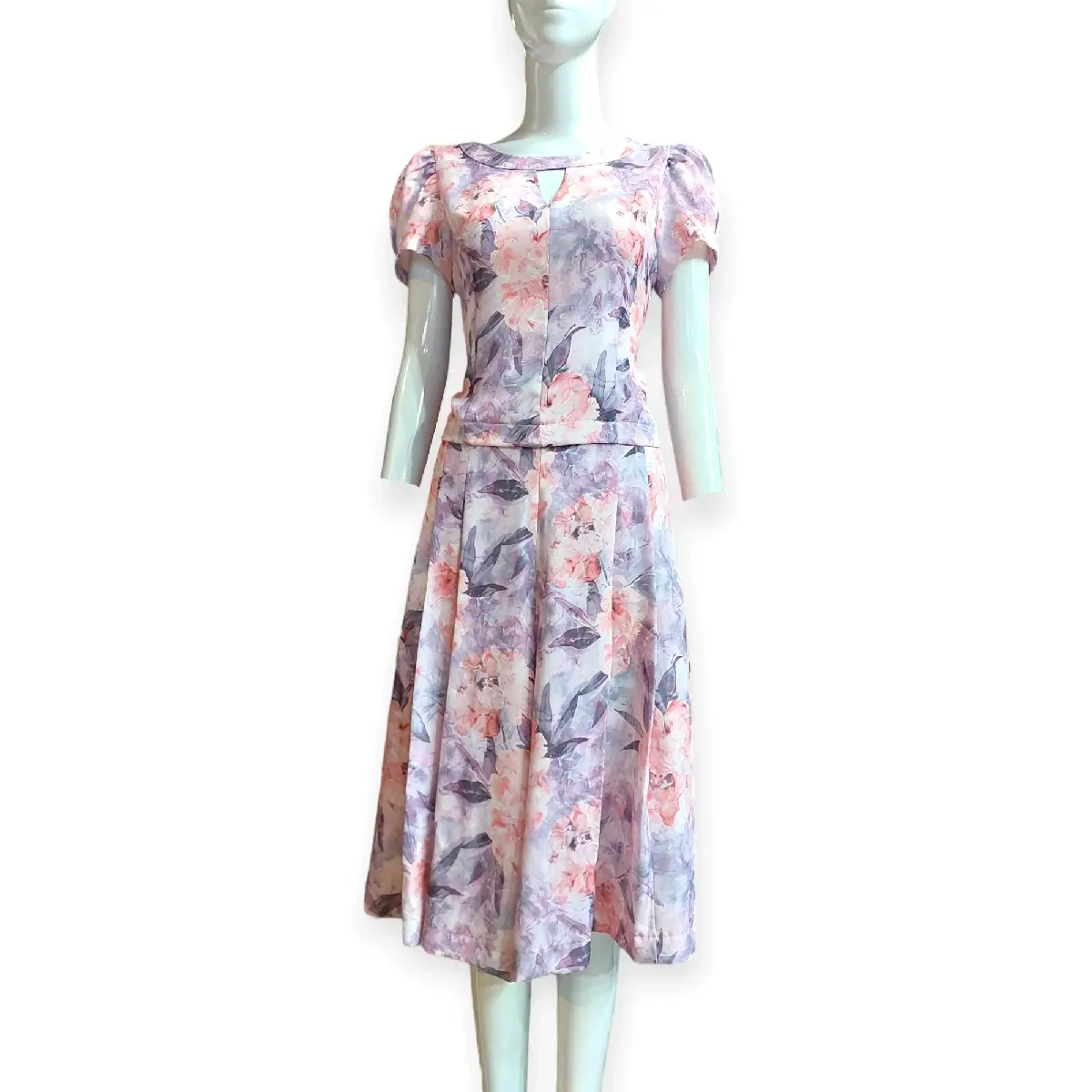 Bộ họa tiết dạng quần váy cho phụ nữ, Áo tay phồng - Set bộ - Women Top