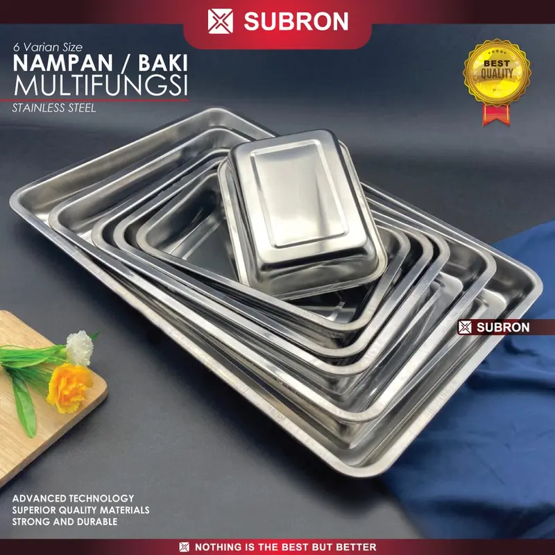 SUBRON Nampan Baki 31cm x 21cm Multifungsi Wadah Saji Makanan Stainless Tebal Kuat Sayur 2