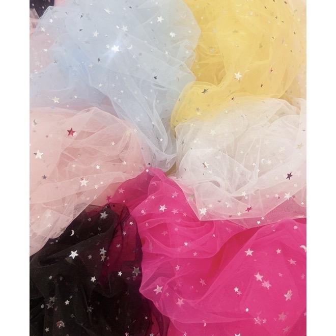  Vải Voan Lưới Ren Đính Trăng Sao Mềm May Đầm Váy,Chụp Ảnh Nail Trang Sức,background 