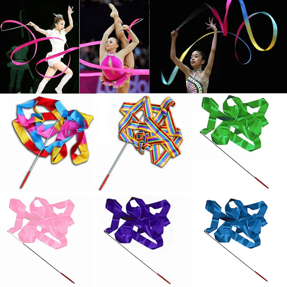 btobqin 4M Colorful Dance Ribbon Gym Rhythmic Art Gymnastic Streamer Twirling Rod Stick
