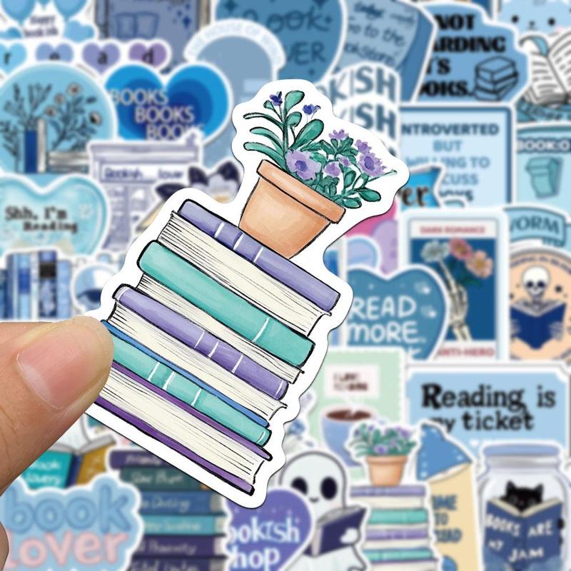 Bookish Sticker, 50pcs/set Creative Book Pattern Sticker, Decorative Sticker for Phone, Notebook, Handbook, DIY Decorative Sticker for Scrapbooking 3