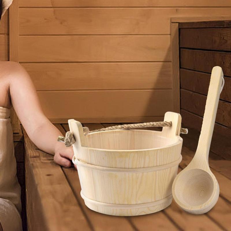 Wooden Sauna Barrel and Ladle Portable Multifunctional 4L Large Capacity Bath Supplies for SPA Bath Sauna Room Hotel Bathroom 4