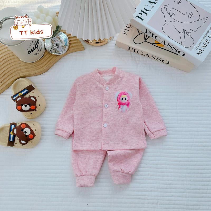 ( Combo 3-5 bộ ) Bộ quần áo nỉ tăm lông thỏ khuy giữa mềm mịn, giữ ấm tốt cho bé trai, bé gái từ 3-9kg set  len 4
