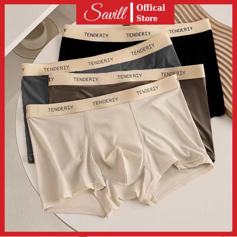 [XẢ HÀNG] Quần Boxer nam viền chữ ôm đùi daily wear, Quần lót nam thun lạnh mát mịn thoáng khí  SAVILL NB83 Menswear Sịp Đen