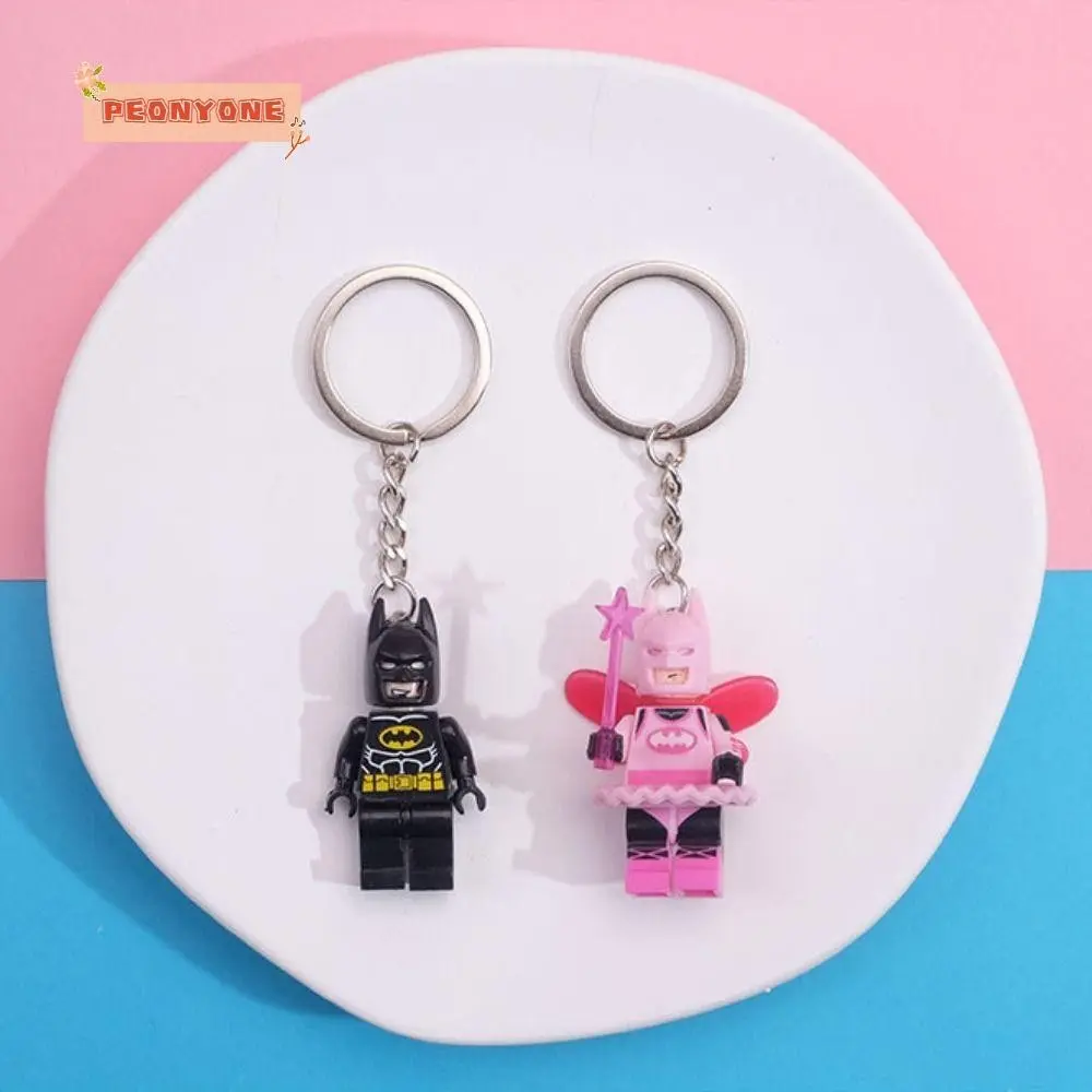 PEONYTWO  Keychain, Small Figures Pink Key Ring, Creative Building Blocks Fairy Batman Heroes Key Lanyards bag pin popmart global กล่อง จุ่ม