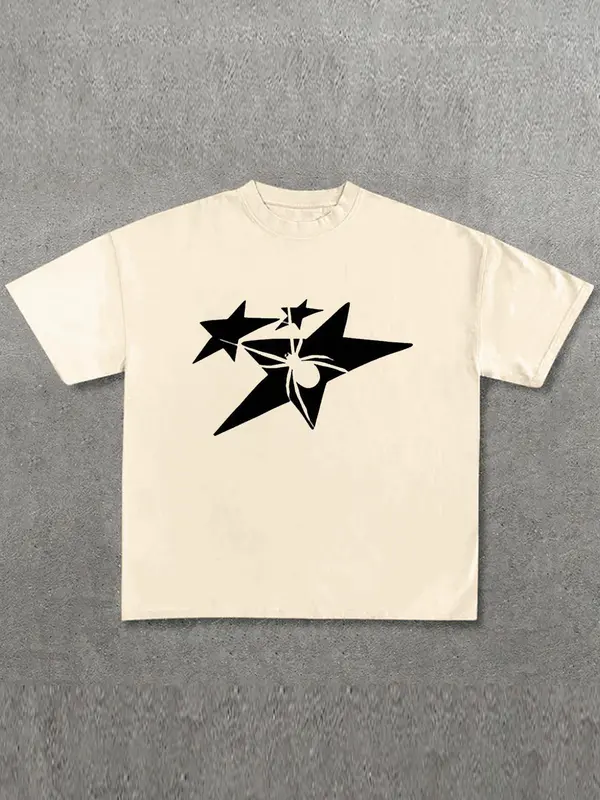 Men's Regular Fit Star Print Round Neck Short Sleeve Tee, Casual Fashion Crew Neck T-shirt for Daily Wear, Menswear for All Seasons 6