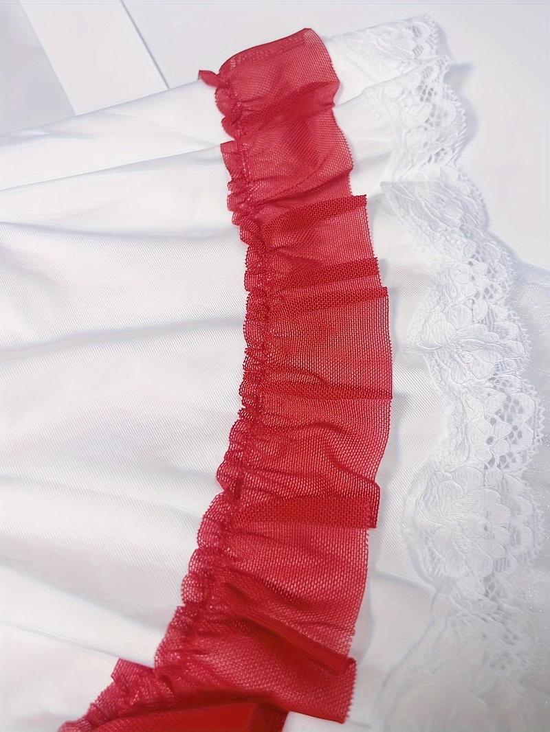 Product Introduction of Women's Contrast Lace Lace Up Sexy Nurse Costume Three-piece Set, Naughty Lingerie, Adjustable Strap Criss Cross Cami Dress & Hat & Thong Set, Women's Sexy Lingerie Set for All Seasons, Fancy Dress 10