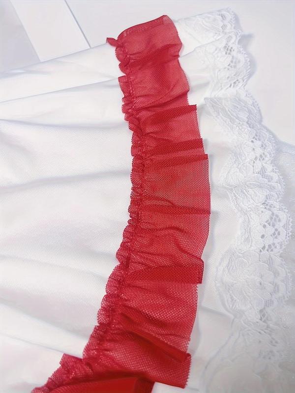 Women's Contrast Lace Lace Up Sexy Nurse Costume Three-piece Set, Naughty Lingerie, Adjustable Strap Criss Cross Cami Dress & Hat & Thong Set, Women's Sexy Lingerie Set for All Seasons, Fancy Dress 6