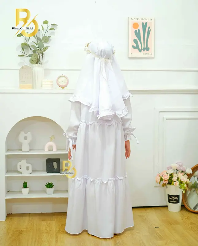 Hana Gamis Anak Perempuan Set Hijab / Gamis Putih Anak Manasik Haji / Baju Lebaran 2024 Anak Cewek 4