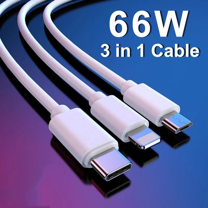 Product Introduction of 3 in 1 Original 6A Quick Fast Charger Cable Wird Cord For iPhone 13 12 11 13 14 Pro X XR XS Max 8 6 7 Plus For Xiaomi For Huawei For OPPO USB Micro Type C Cable 0