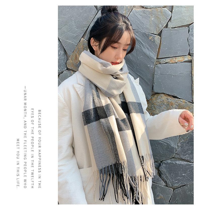 Product Introduction of New Plaid Scarf Women's Japanese and Korean Style Sweet Warm Scarf Fashion Shawl Autumn and Winter Artificial Cashmere Scarf enamel  pins selendang  bahu  klasik 21