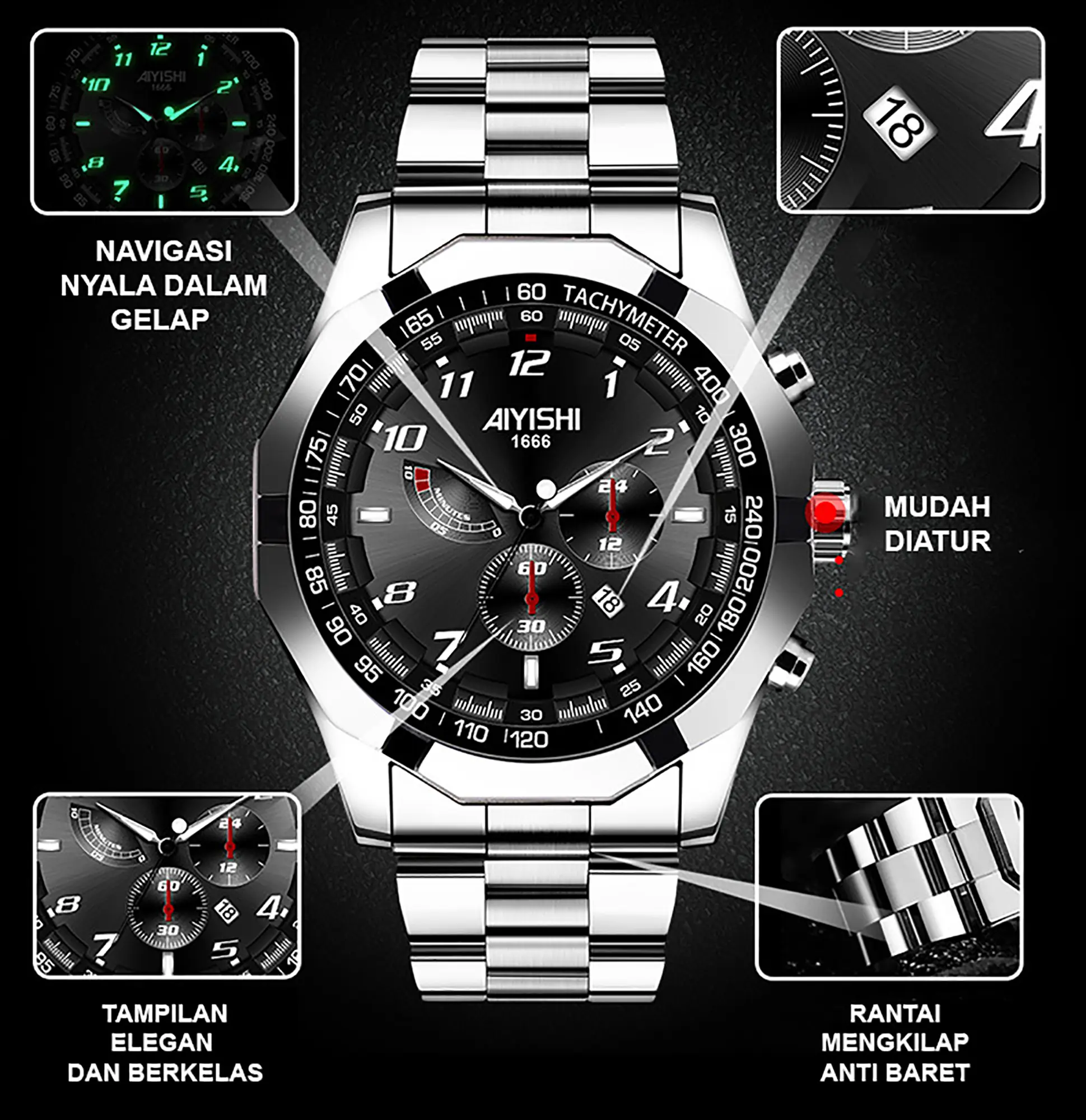 J13 jam tangan AIYISHI terbaru 2021 Pria Anti Air anti baret, kaca kristal tebal kuat