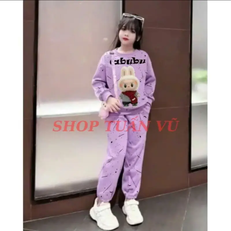 Set bộ đồ, bộ quần áo THU ĐÔNG dành cho bé gái mẫu LABU.BU-IN SON từ 9-45kg chất liệu nỉ bông ấm áp 6