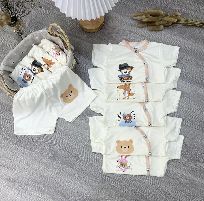 [ Tặng vòng dâu ] Bộ cộc tay thun lạnh khuy chéo peptit họa tiết in nhiệt mùa hè cho bé