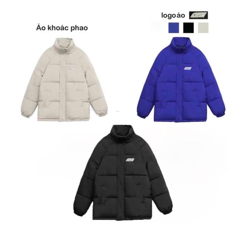 Áo Phao Béo Đại Hàn Logo Hàng QC Chuẩn Loại 1 - Dài Tay Có Cổ - Đen/Trắng/Xanh Nữ Women Top Áo Khoác Jacket Jean Kem