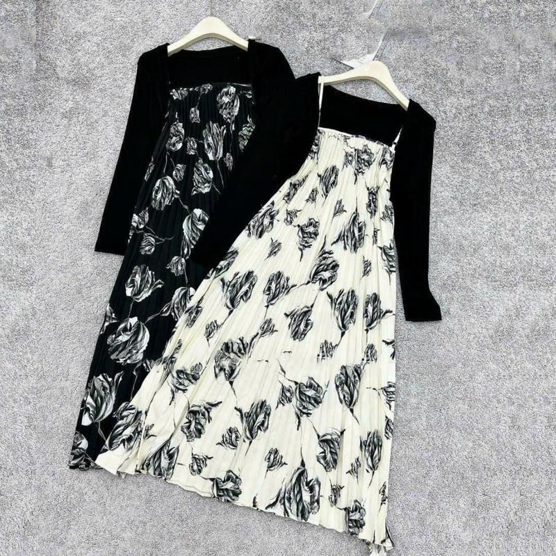 Sét Váy Bầu Sét Đầm Bầu Thu Đông Áo Khoác Mỏng Nhẹ Và Đầm 2 Dây Thu Đông Dài Tay Dạo Phố Tiệc Du Lịch M807 Nữ Khuy Women Dress Trắng