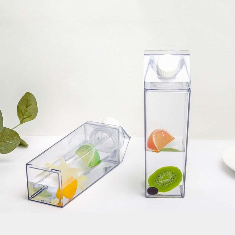 Milk Box Water Bottle (1 Piece), Milk Craton Bottle, 500ml/17.6oz Square Plastic Milk Bottle 7