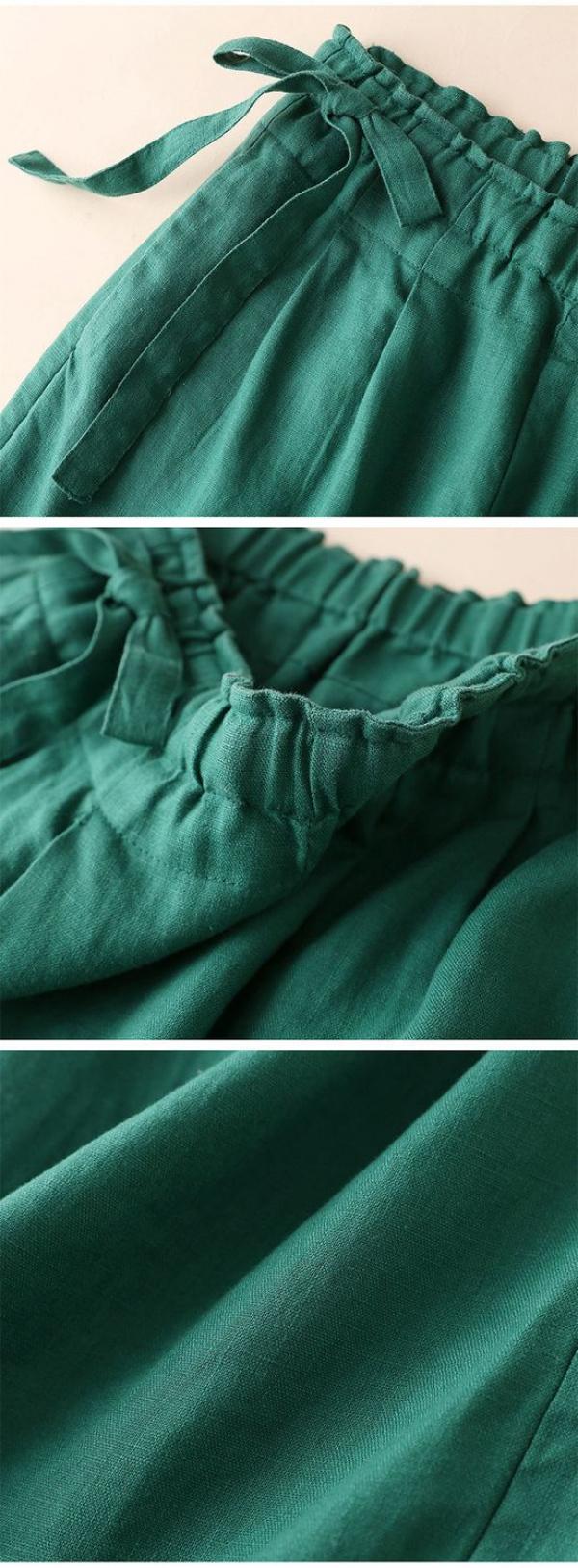 Product Introduction of Cotton and linen wide-leg 9/10 Pants with a loose fit for women, High-waisted, Thin and Straight-leg Casual pants, Available in multiple Colors Womenswear Bottom Lingerie Comfort Trouser Basic Minimalist 16