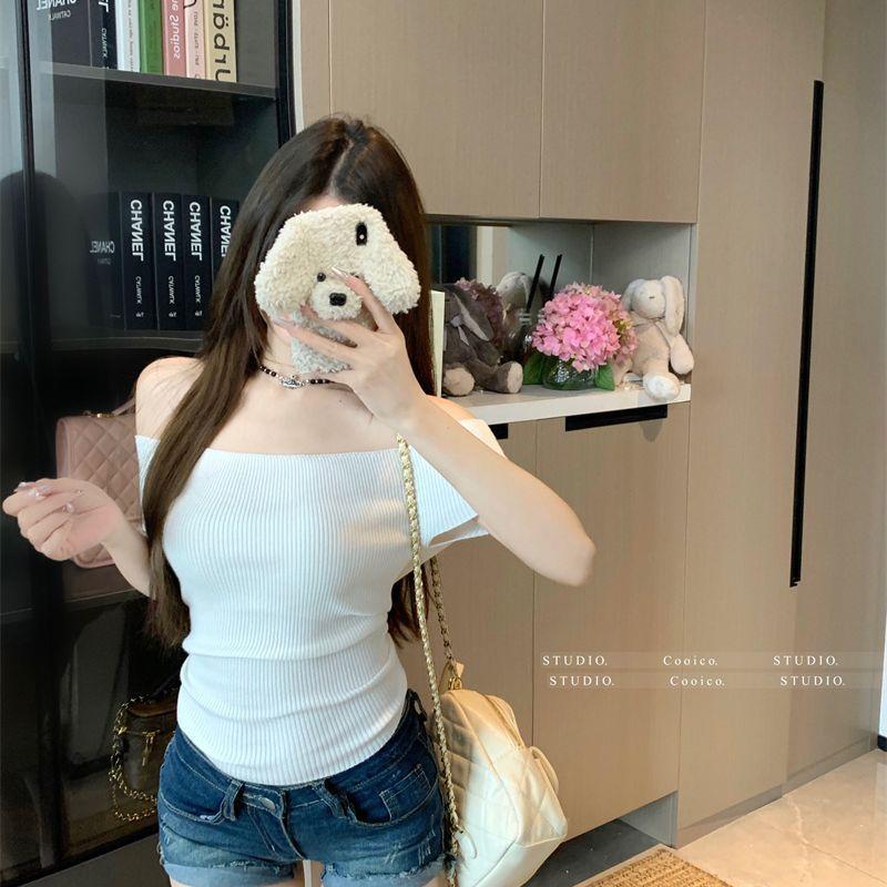 Phông Ngắn Tay Trễ Vai Màu Vàng, Dành Cho Nữ, Phong Cách Thuần Khiết, Ngọt Ngào Và Nóng Bỏng,  Ngắn Trễ Vai Mỏng, Thích Hợp Cho Mùa Hè, Hàng Mới Về Năm 2025, [Thanh Toán Khi Nhận Hàng] rhyder     số áo 2