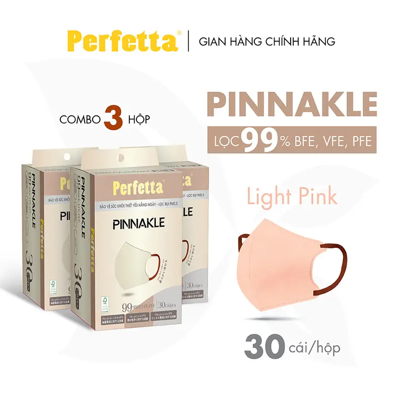 Combo 3 Hộp Khẩu Trang Cao Cấp Perfetta Pinnakle, 3 Lớp Kháng Khuẩn, Chuẩn From 3d Thời Trang (30 cái/hộp) 1